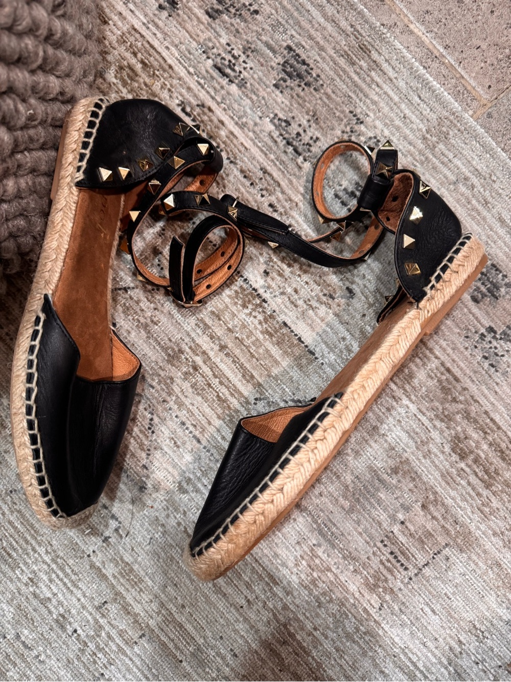 Maypol Black Studded Ankle-Tie Espadrille Flats size 7.5